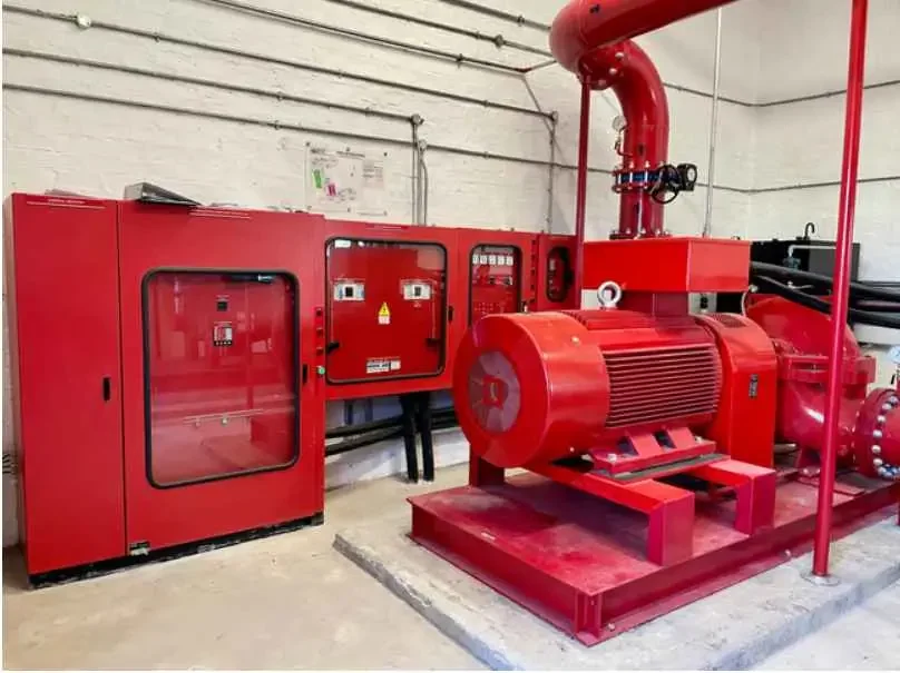 Fire safety system pump room with suppression pipework installed in a commercial building in Nigeria