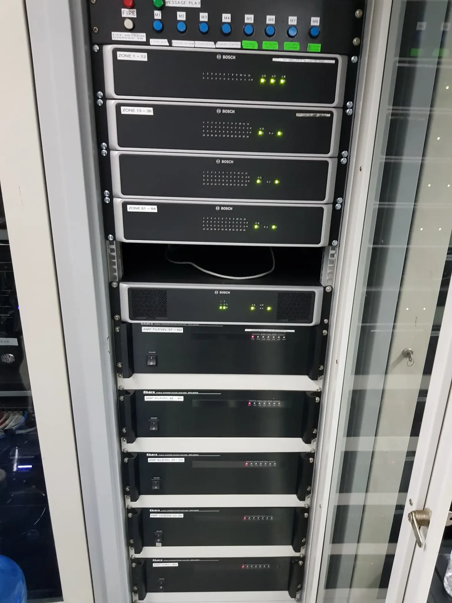 PAVA system amplifier rack by FrontHill Controls — EN54-certified voice alarm and fire alarm PA system for commercial buildings in Nigeria