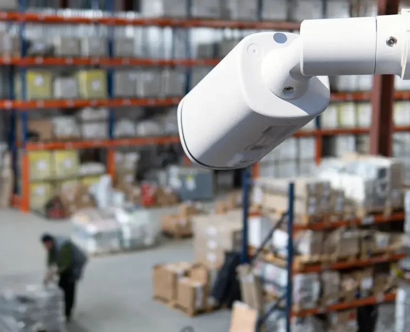 Warehouse video surveillance system by FrontHill Controls — security camera monitoring inventory and forklift activity in Lagos warehouse