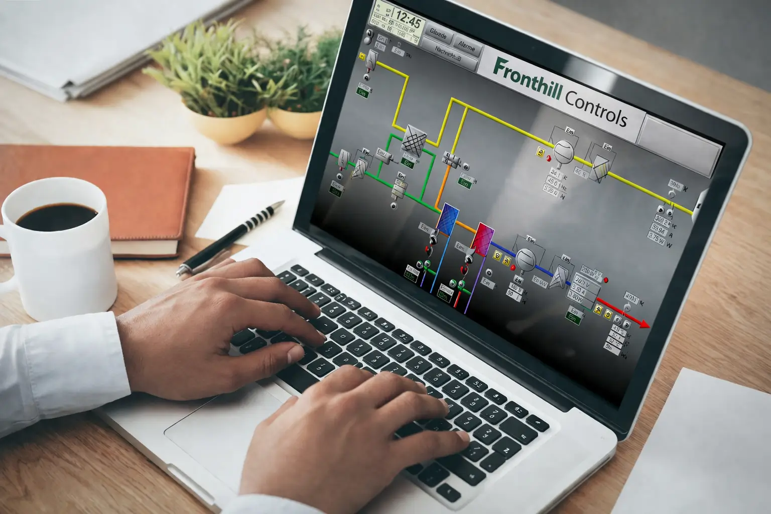 Fronthill Controls engineer monitoring hotel building automation system on BMS dashboard Nigeria
